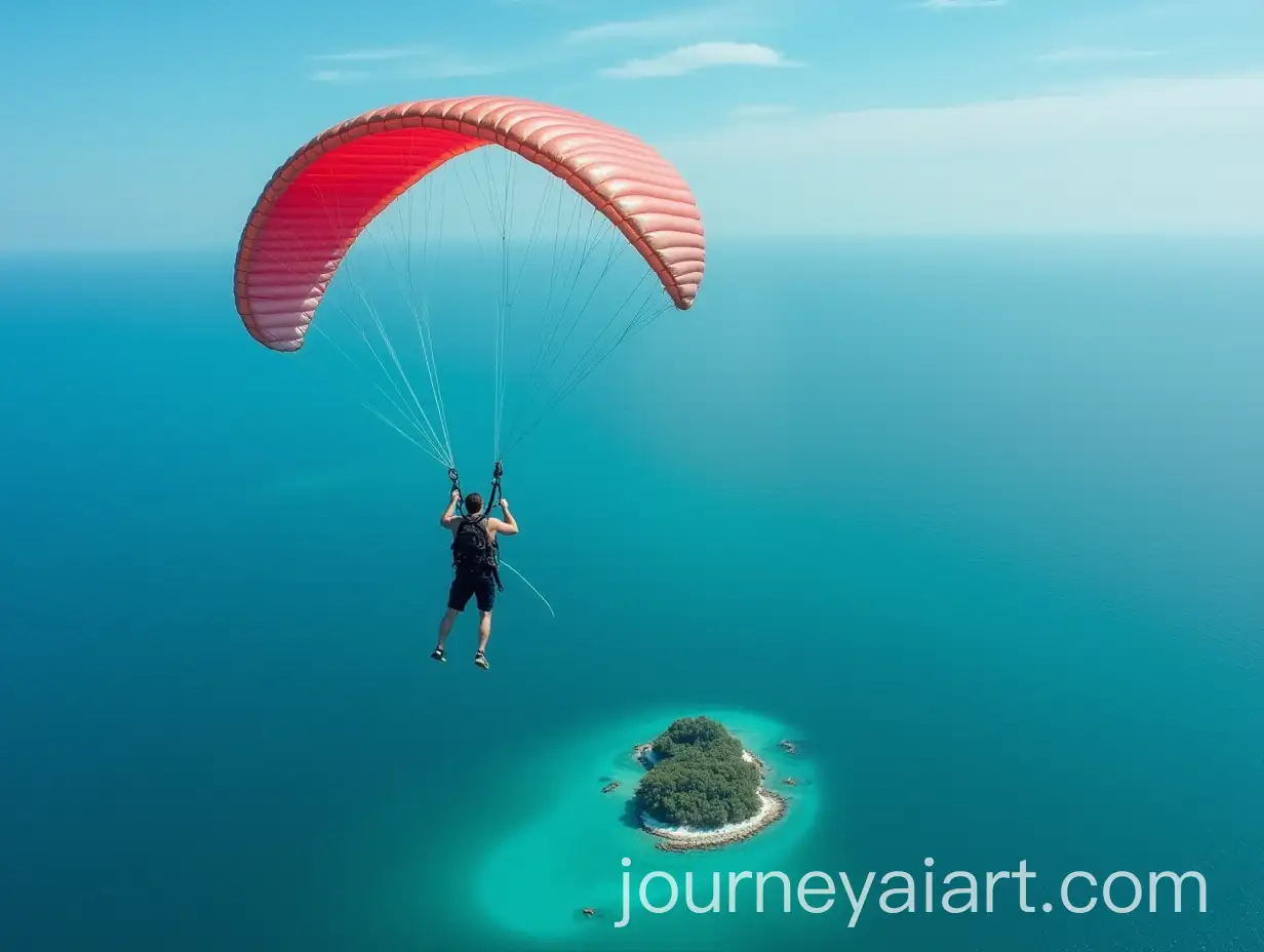 Man-Parachuting-Over-the-Ocean-with-Island-Below