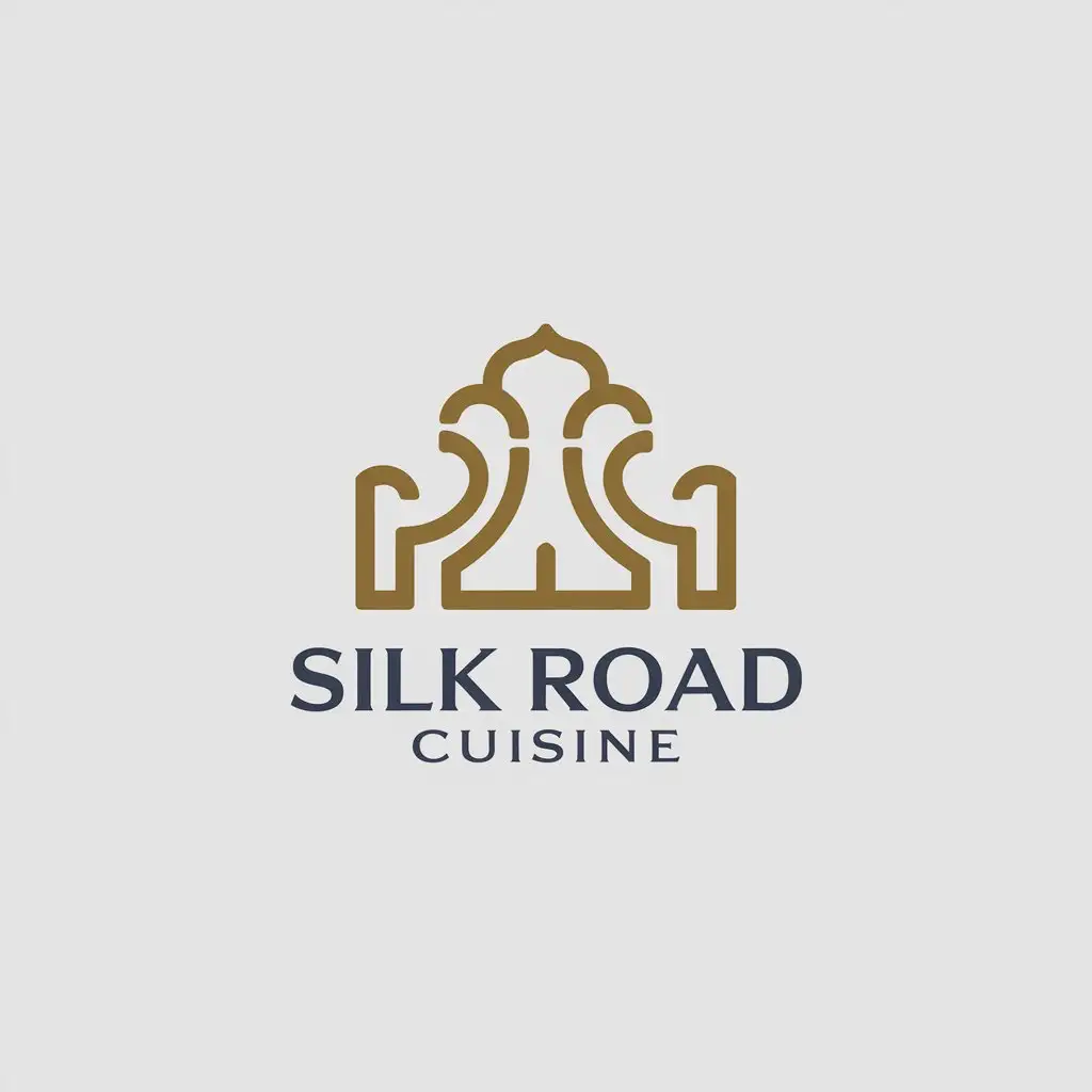 LOGO Design for Silk Road Cuisine Gold and Navy with Registan Square Line Art for Fine Dining Restaurant