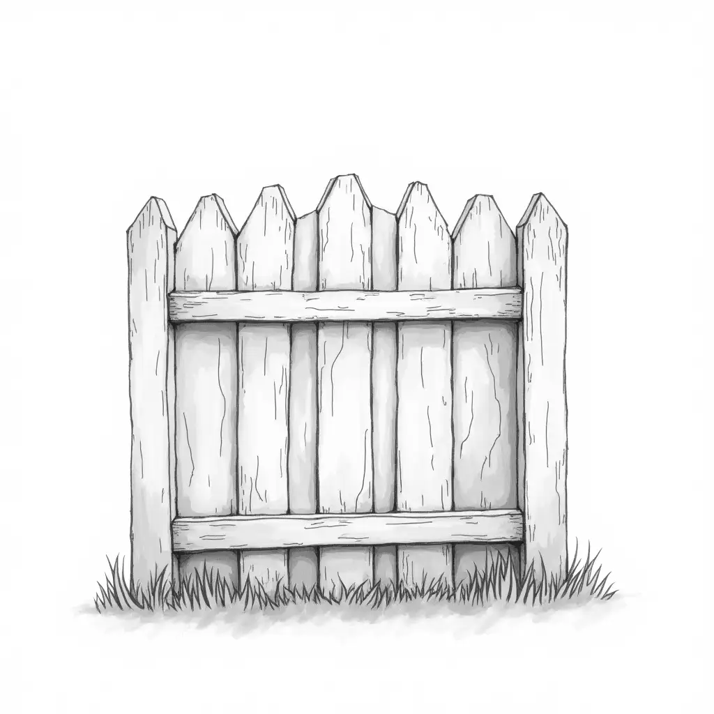 Black-and-White-Sketch-of-WeatherPicket-fence-with-peeling-painted-Picket-Fence-with-Peeling-Paint