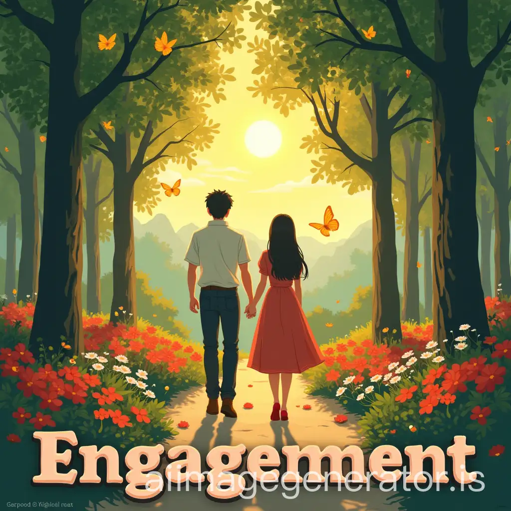 Couple-Walking-Through-Forest-Path-with-Golden-Butterflies-and-Sunrise-in-Ghibli-Style