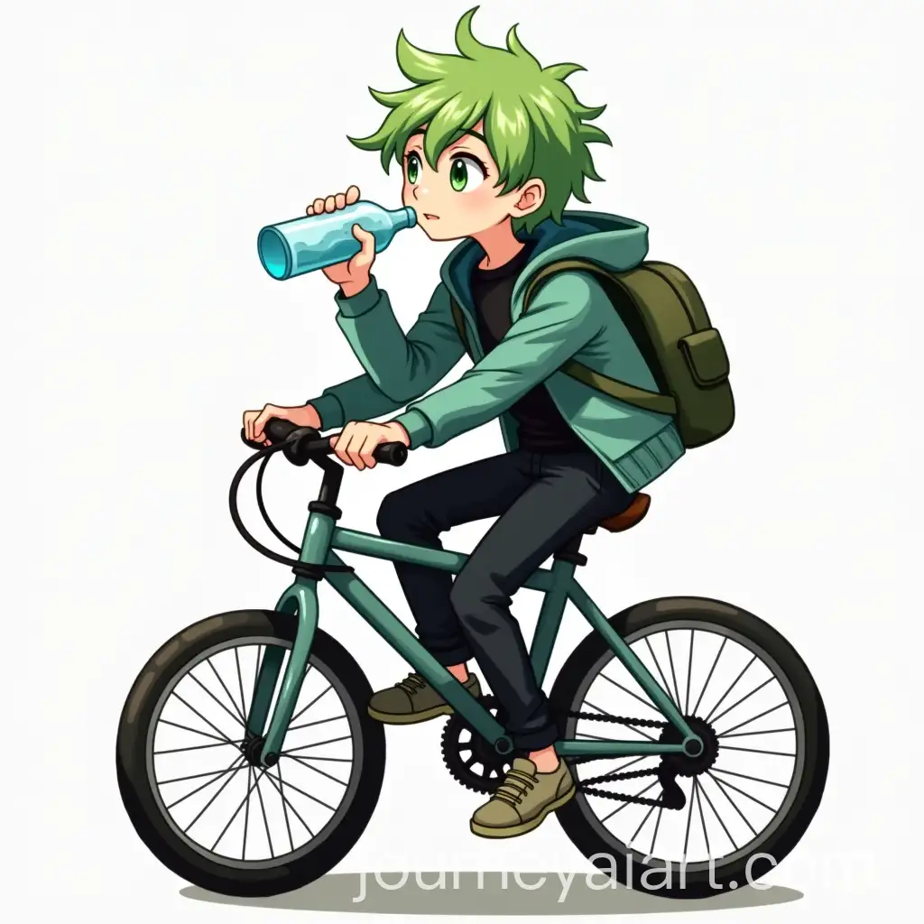 Young-Boy-Cycling-with-Green-Hair-and-Drinking-Water