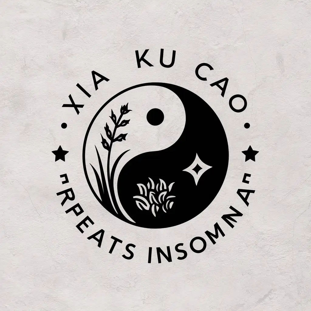 a vector logo design,with the text "xia ku cao treats insomnia", main symbol:stars/moon/withered grass/yin and yang balance,Moderate,be used in Medical Dental industry,clear background