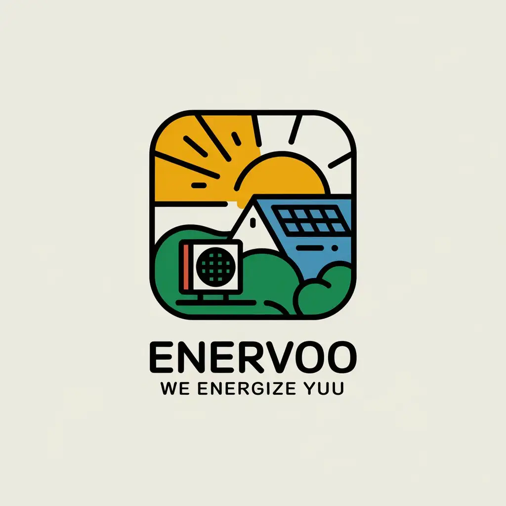 LOGO Design for ENERVOO WE ENERGIZE YUU Modern Solar Heat Pump Icon with Clear Background