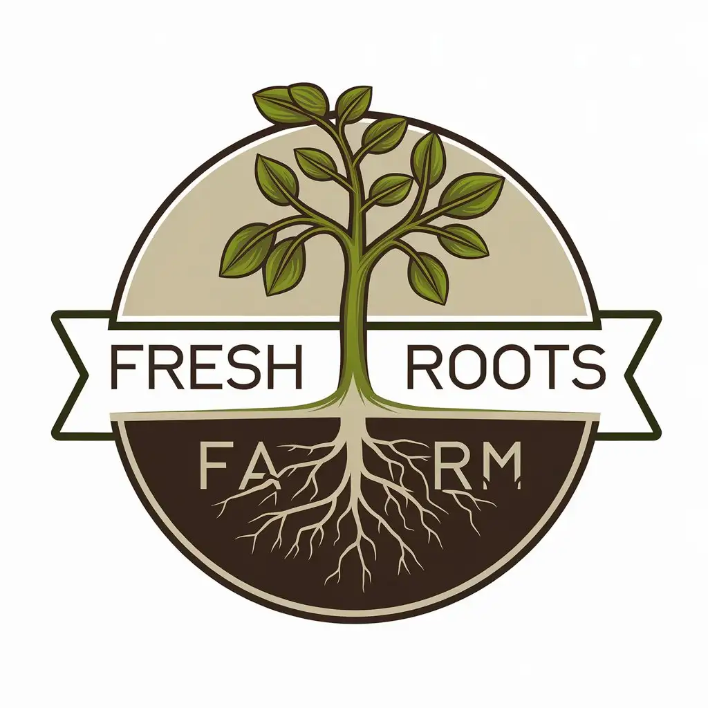 LOGO Design for Fresh Roots Farm Premium Organic Farming with a Clear Background