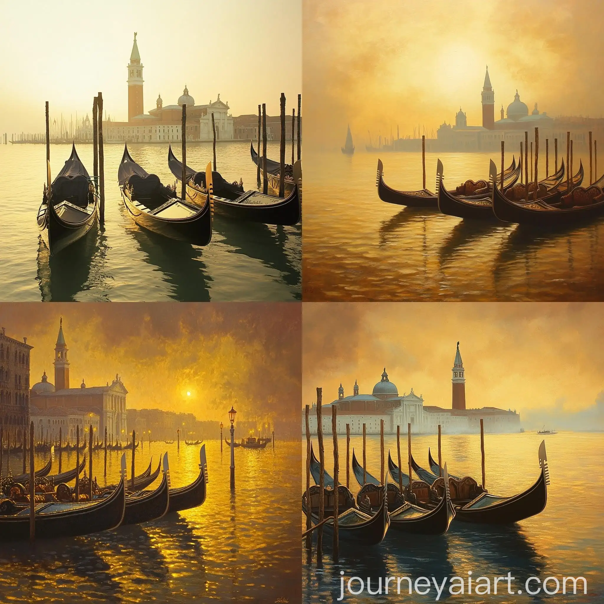 Golden-Morning-Mist-Over-Venice-Gondolas