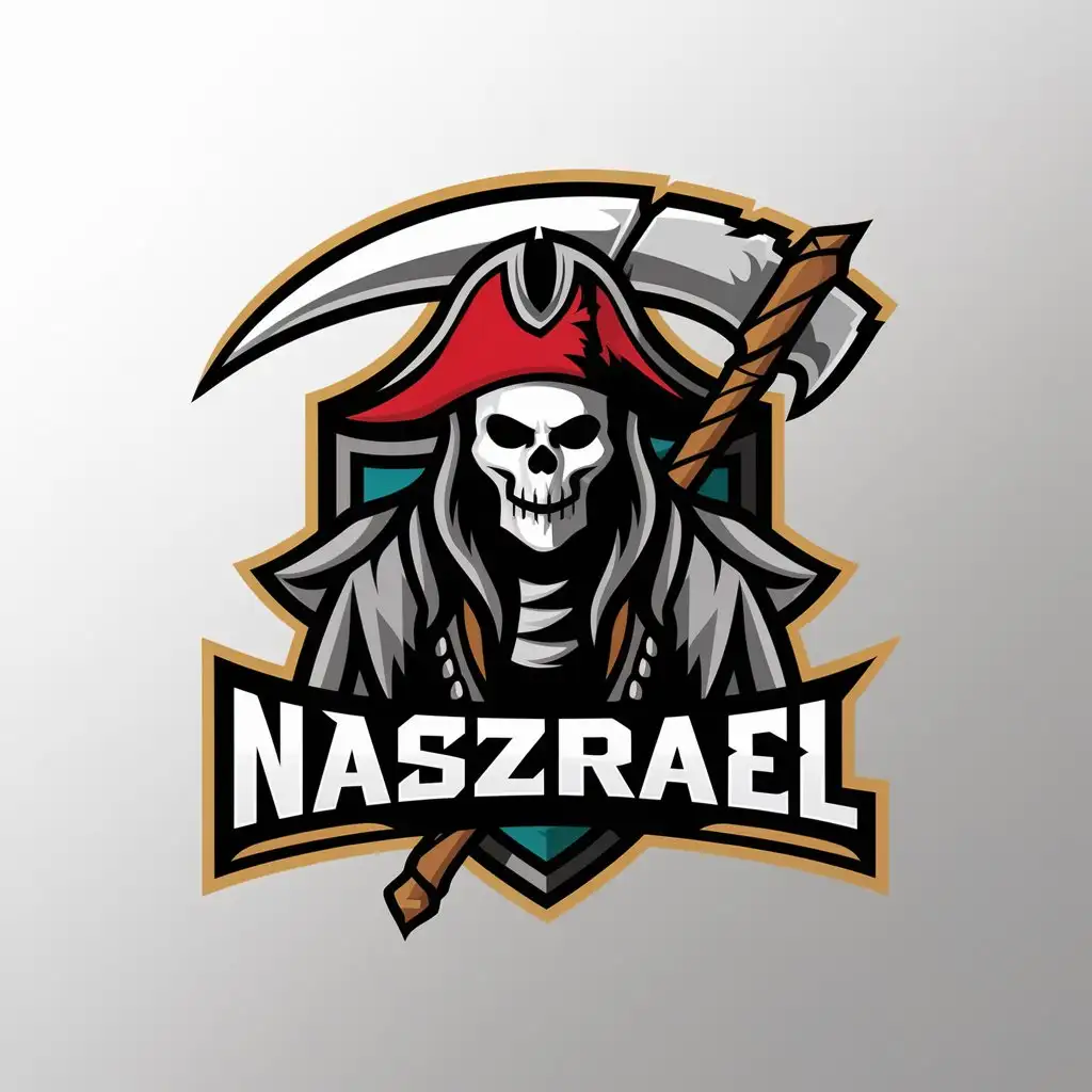 LOGO Design for Naszrael Pirate Grim Reaper with Scythe in Vector Art Style