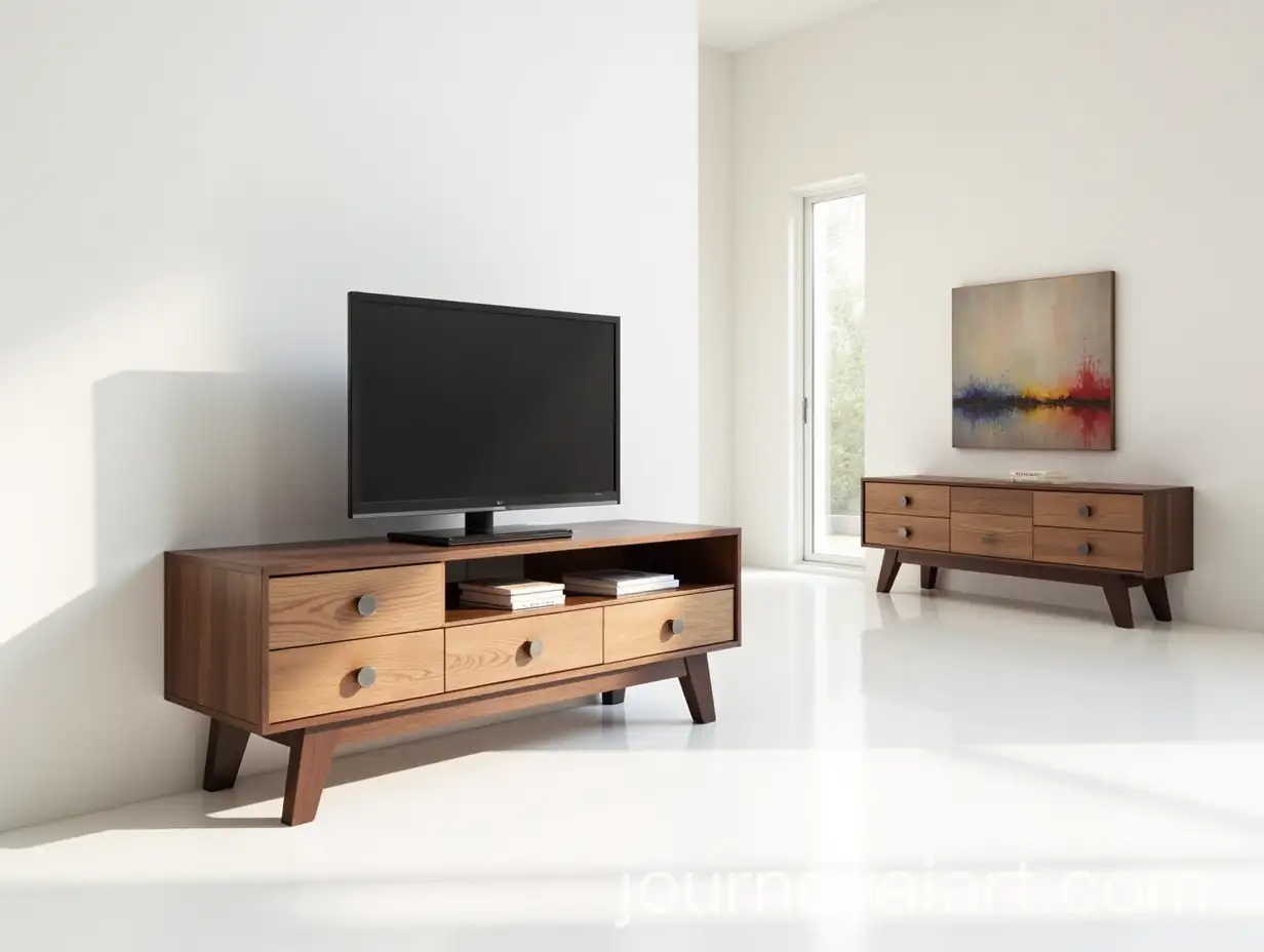 Modern-TV-Stand-with-Walnut-and-Oak-Wood-Accents-in-Bright-Photo-Studio