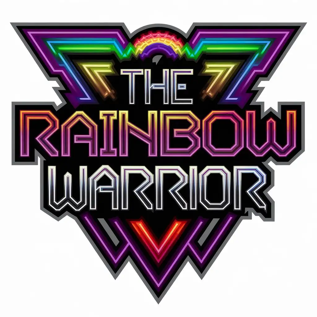 LOGO Design for The Rainbow Warrior Neon Cyber with Complex Symbolism and Clear Background