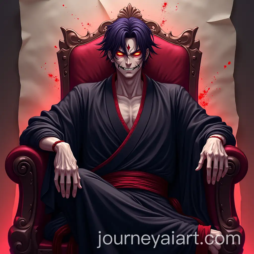 Ryomen-Sukuna-Seated-on-Throne-with-Sinister-Smirk-and-Cursed-Energy-Aura