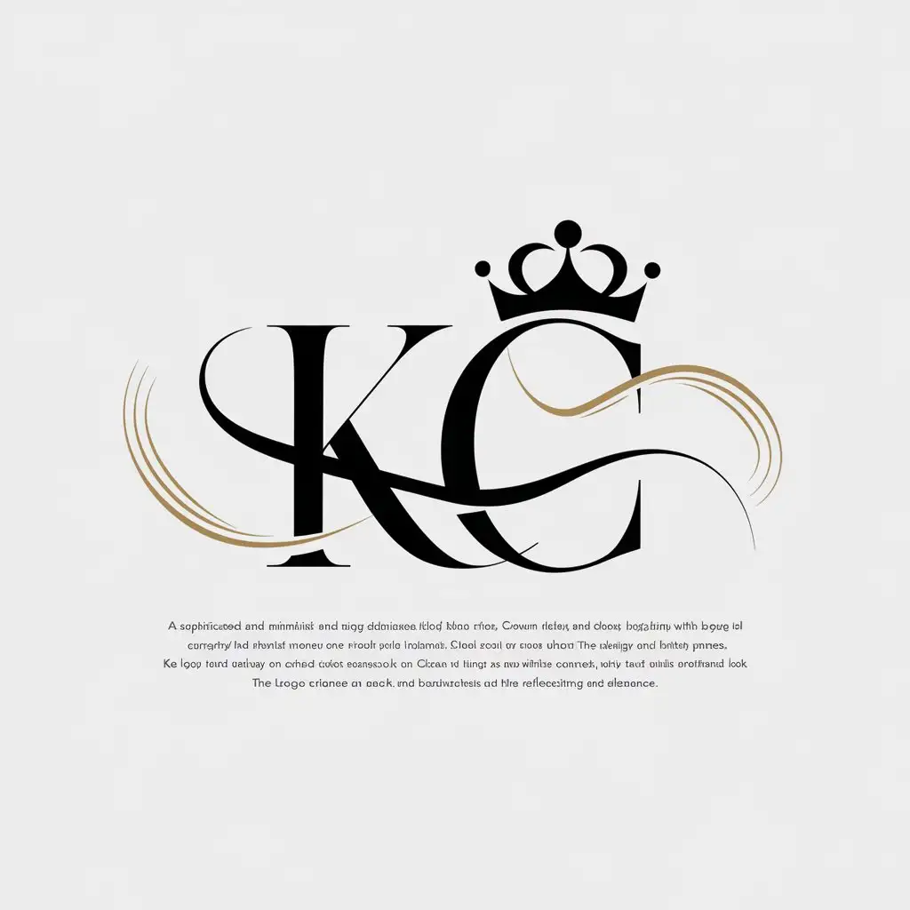 LOGO Design for KC Royal Elegance with Crown Hair Waves and Scissors in Gold and Silver