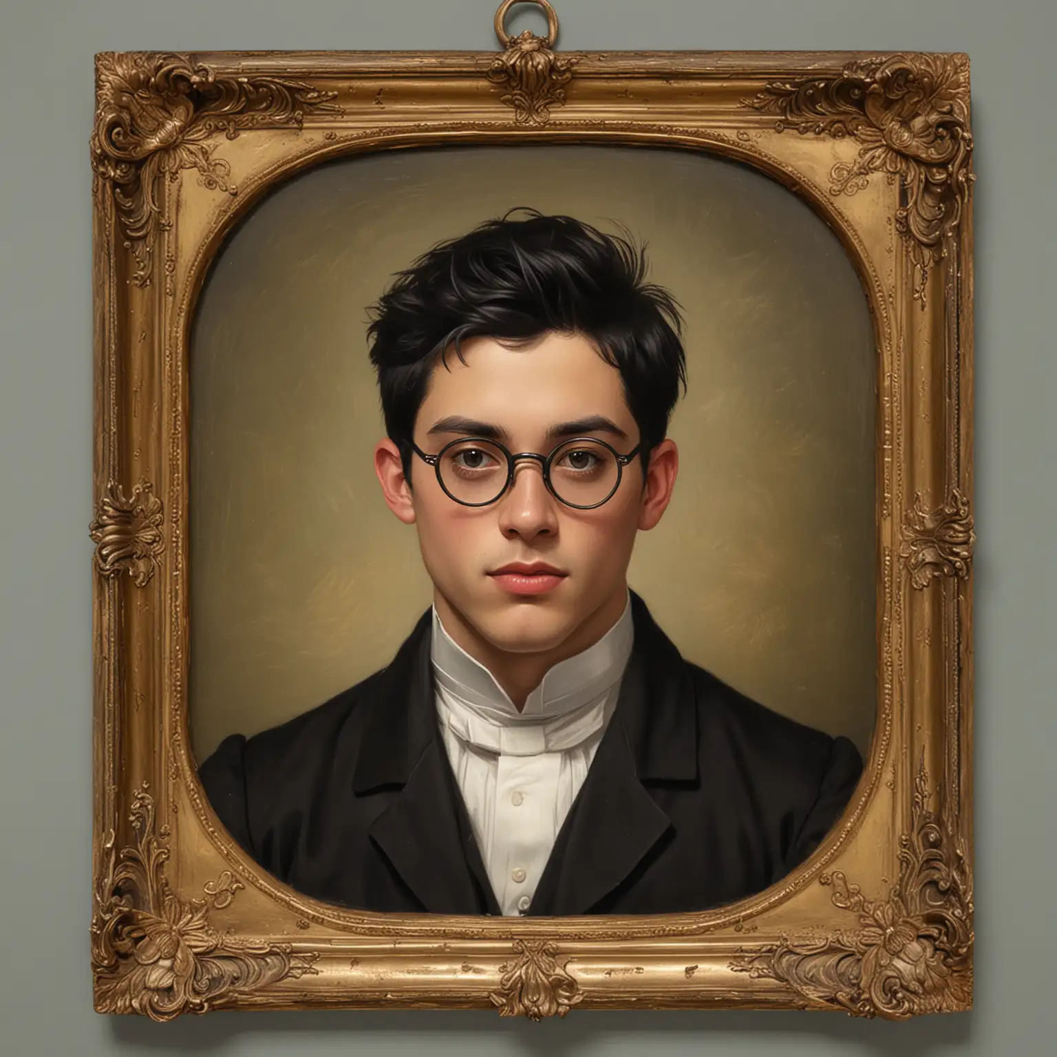 Portrait of a Young Man with Neatly Combed Black Hair and Pince Nez Glasses