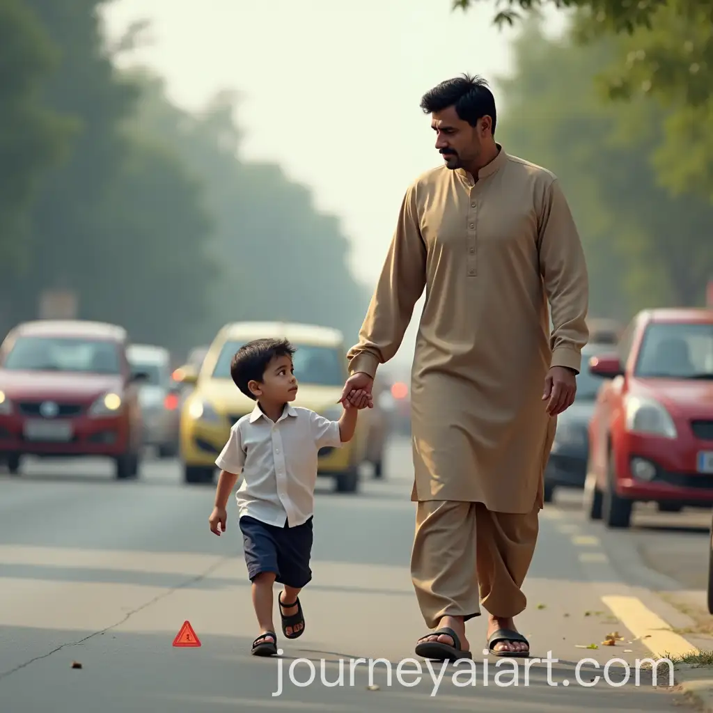 Father-and-Son-Walking-on-a-Busy-South-AsianAI-Image-Prompt-Expansion-Roadside
