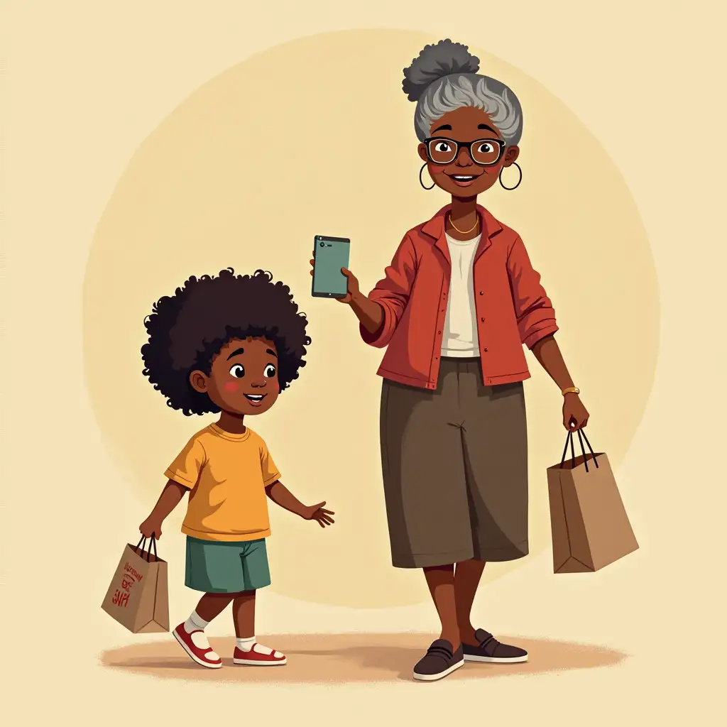 Family Shopping Trip with Black Grandma and Children