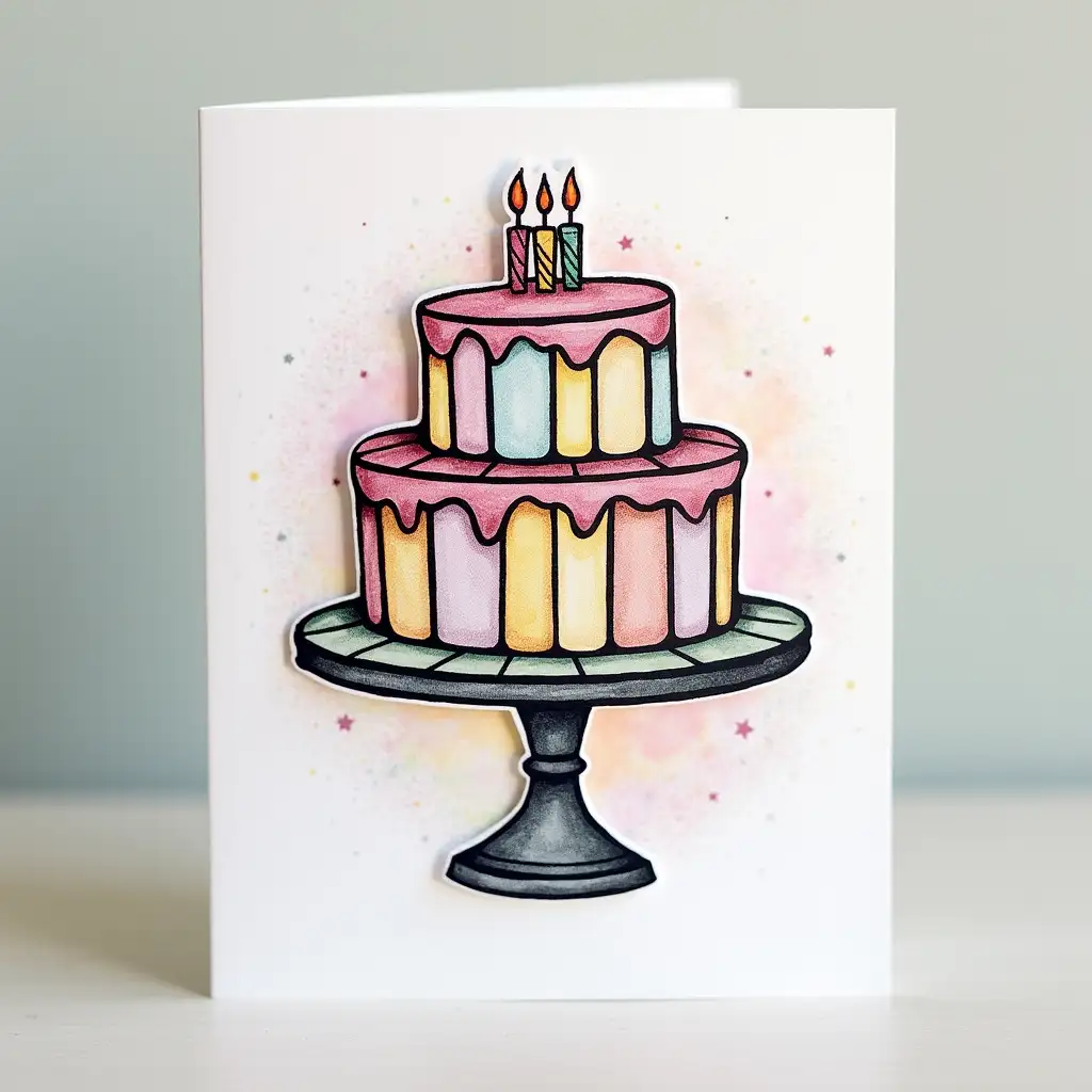 Birthday Card Design with Faux Stained Glass Cake in Soft Pastel Colors