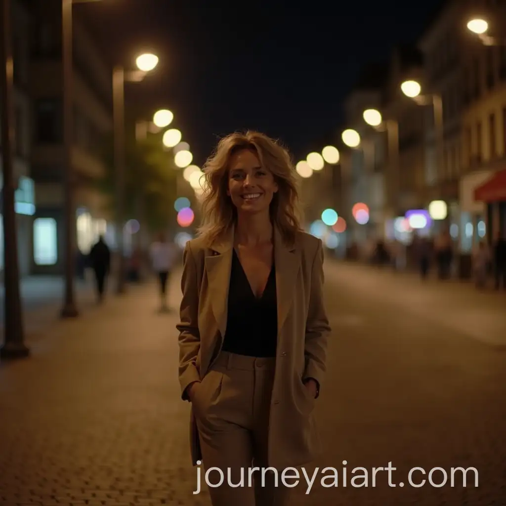 Confident-Woman-Walking-Alone-in-Lit-Up-Night-Street-with-Elegant-Style