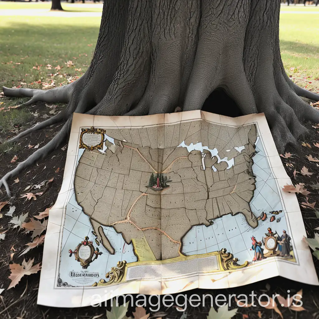 Ancient-Map-Buried-Beneath-a-Majestic-Tree