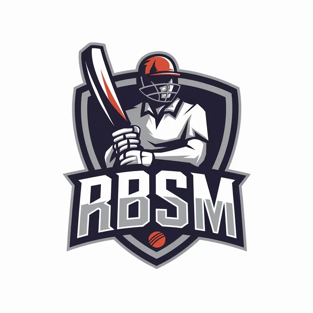 LOGO Design for RBSM Cricket Player Bat with Bold Typography and Clear Background