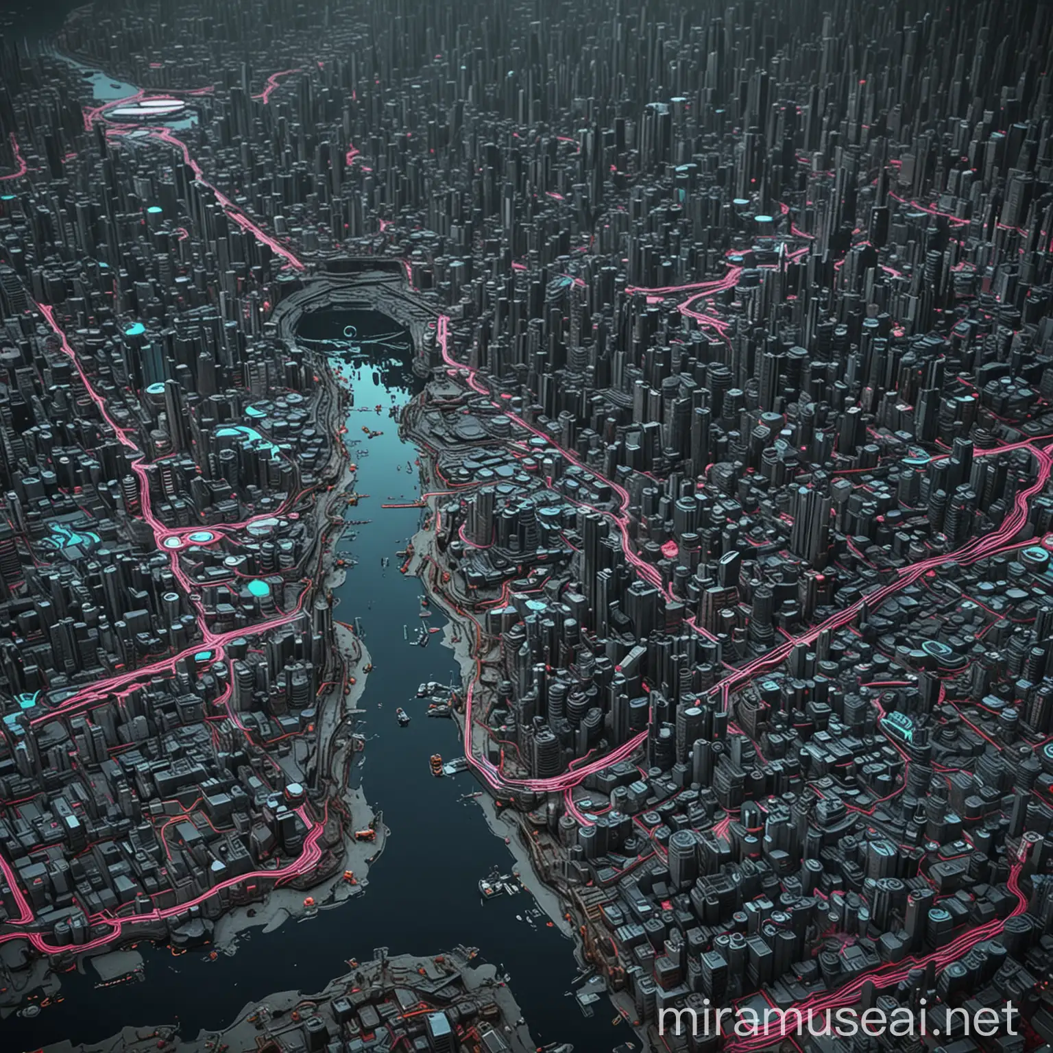 Cyberpunk Global Map with NeoTokyo and Grey Wasteland Futuristic Neon Design