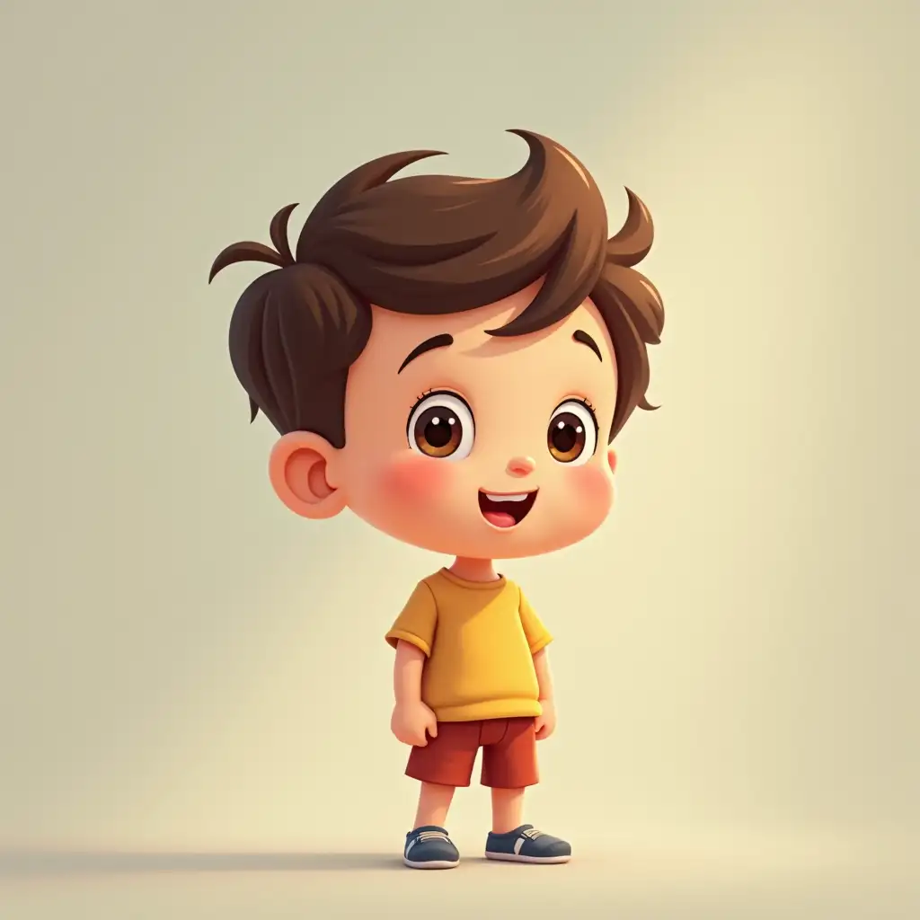 cartoon animation of a little boy smiling alone