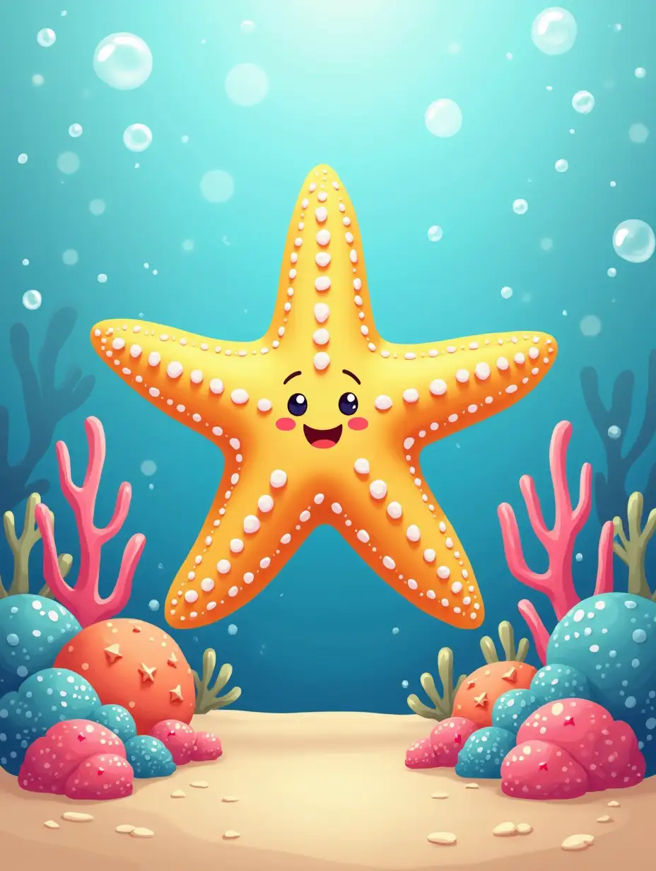 Create a Cute Starfish with corals no background