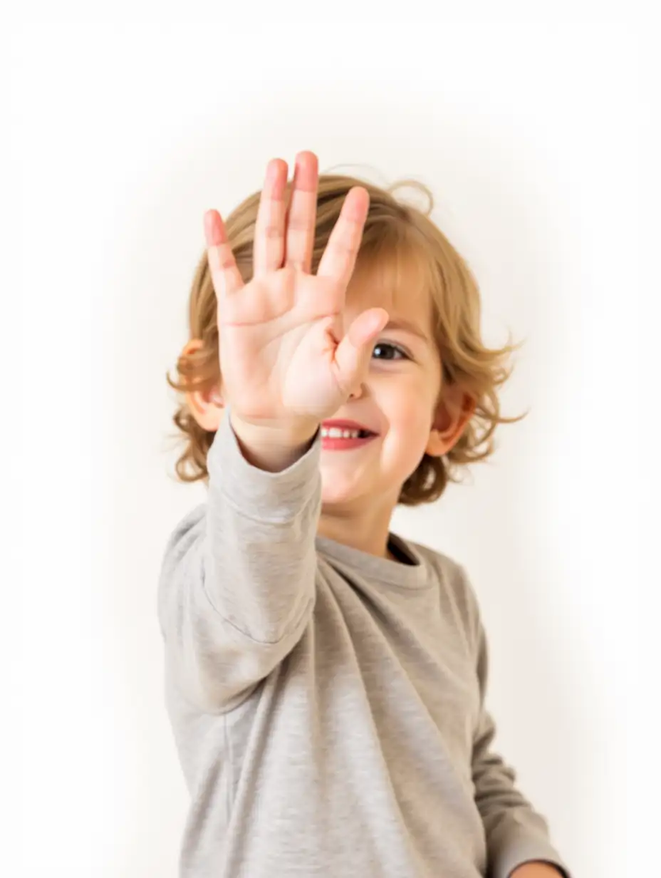 Joyful-Child-Raising-Hand-Against-White-Background