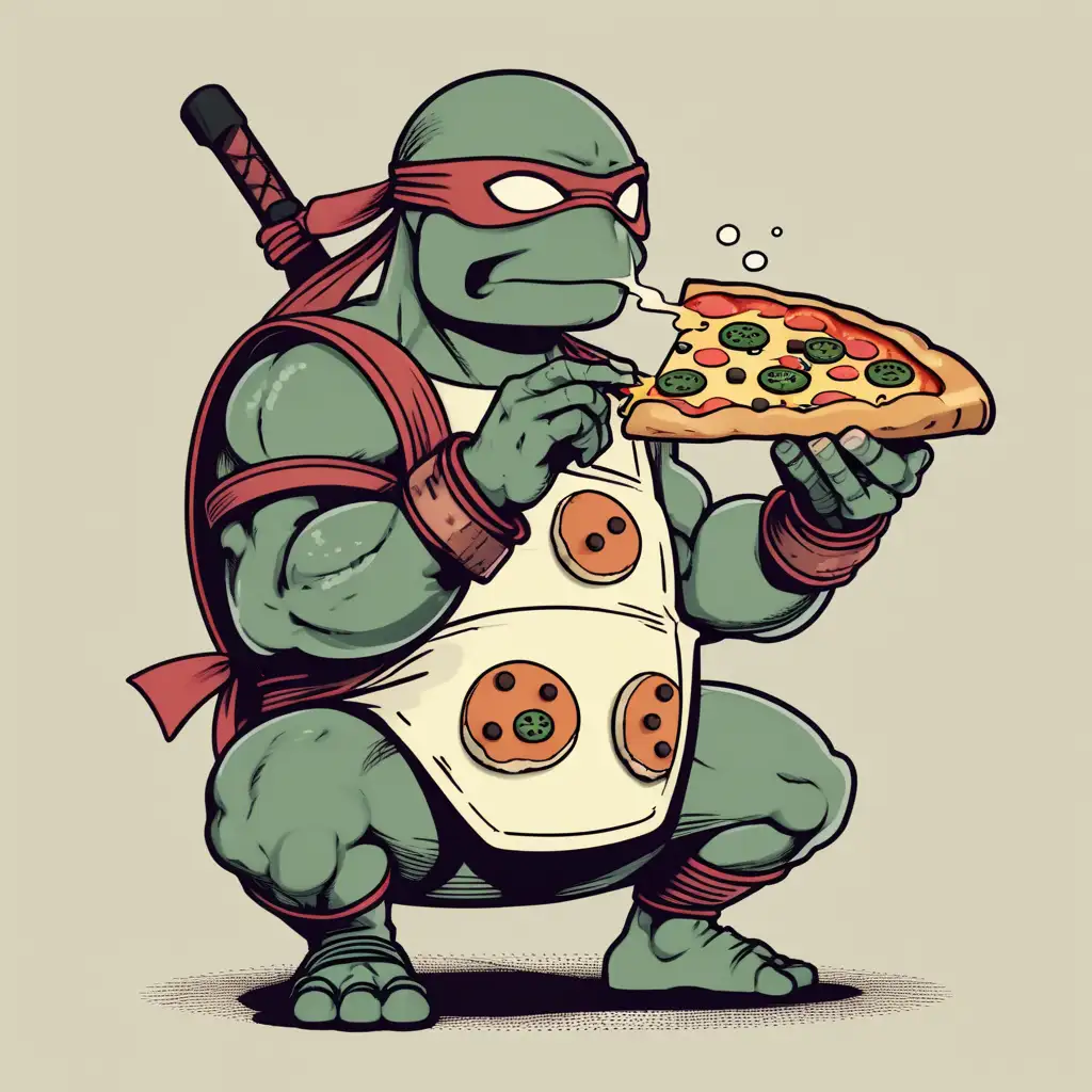 Turtle-Ninja-Eating-Pizza-in-a-Muted-Style