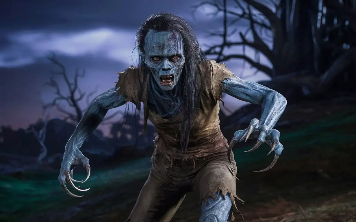 Gaunt-BlueSkinned-Zombie-Lunging-with-Clawed-Hands-in-Fantasy-Style