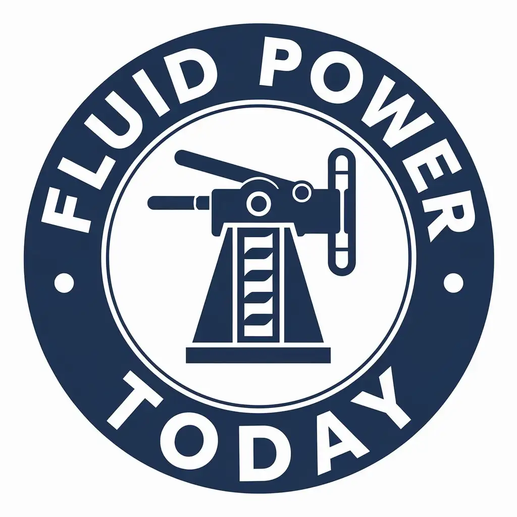 LOGO Design for Fluid Power Today Blue White Minimalist Circle with Hydraulic Pump Symbol Idea