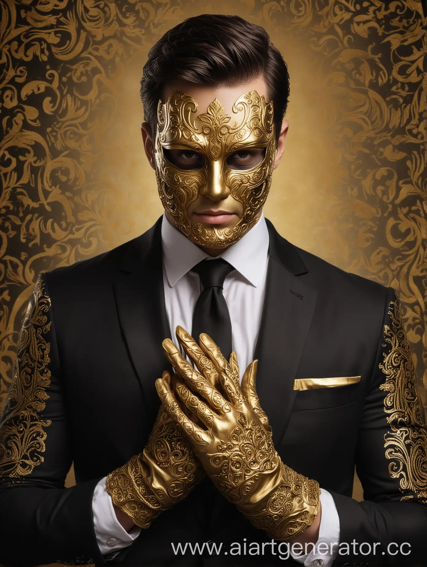 Mysterious-Man-in-Golden-Mask-and-Black-Suit-with-Gloves