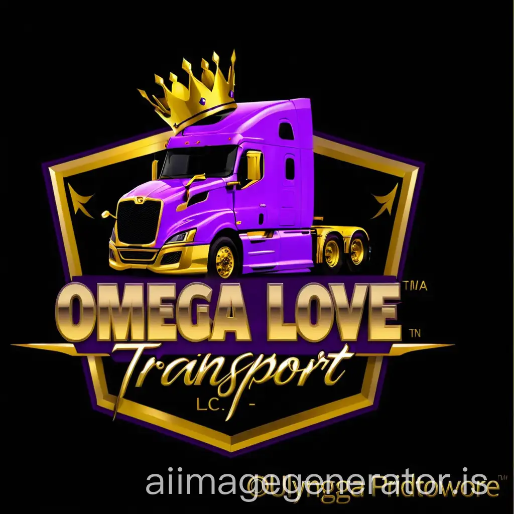 OMEGA LOVE TRANSPORT LLC EST.2023nSemi-truck purple and gold colors with the Omega sign and crown