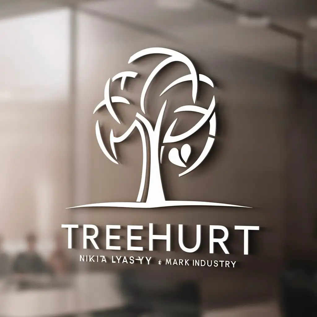 a logo design,with the text "TreeHurt", main symbol:Pathos, Strictness, Family. Symbolism. The logo should only have the name and industry on it. The logo should show love. The logo should be attractive and very beautiful Minimalism,Minimalistic,be used in Nikita Lyasya Mark industry,clear background