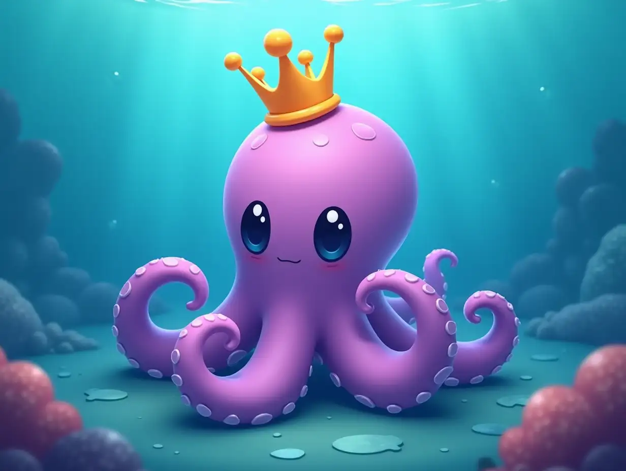 a purple octopus pokemon with a gold crown on it in the sea