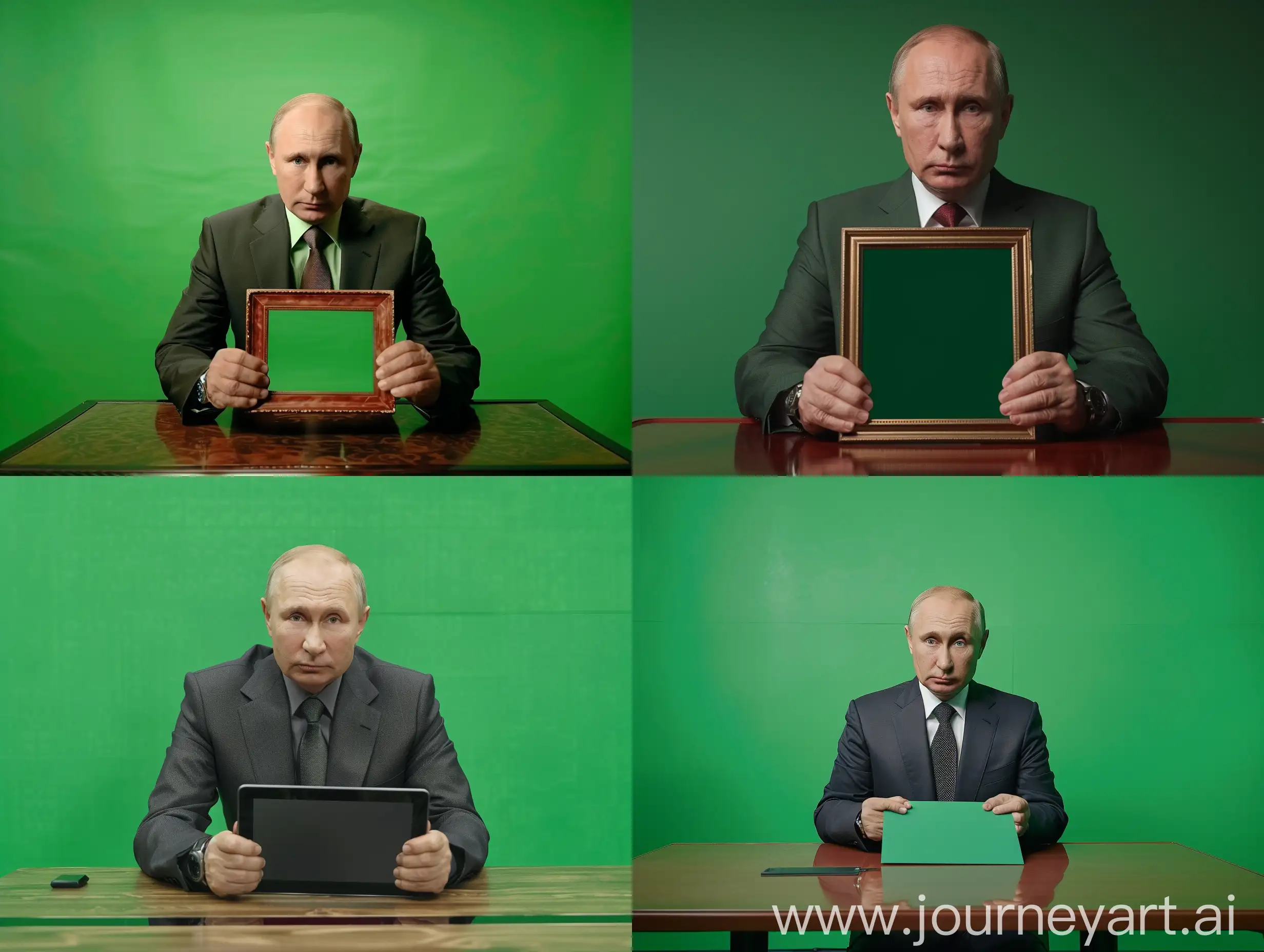 Putin-Holding-Framed-Picture-on-Green-Chromakey-Background