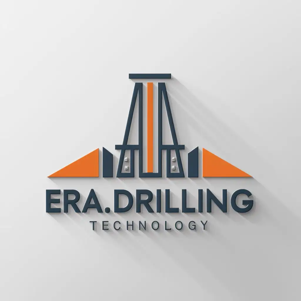 a logo design,with the text "ERA.Drilling", main symbol:Drilling rig. Use colors blue, light blue, orange,Minimalistic,be used in Technology industry,clear background