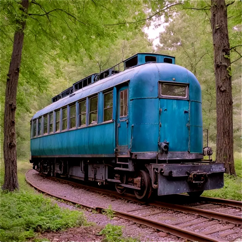 PostApocalyptic-Train-with-Overgrown-Trees-Blue-Colour-Carriage-PNG-Image-for-HighQuality-Visuals