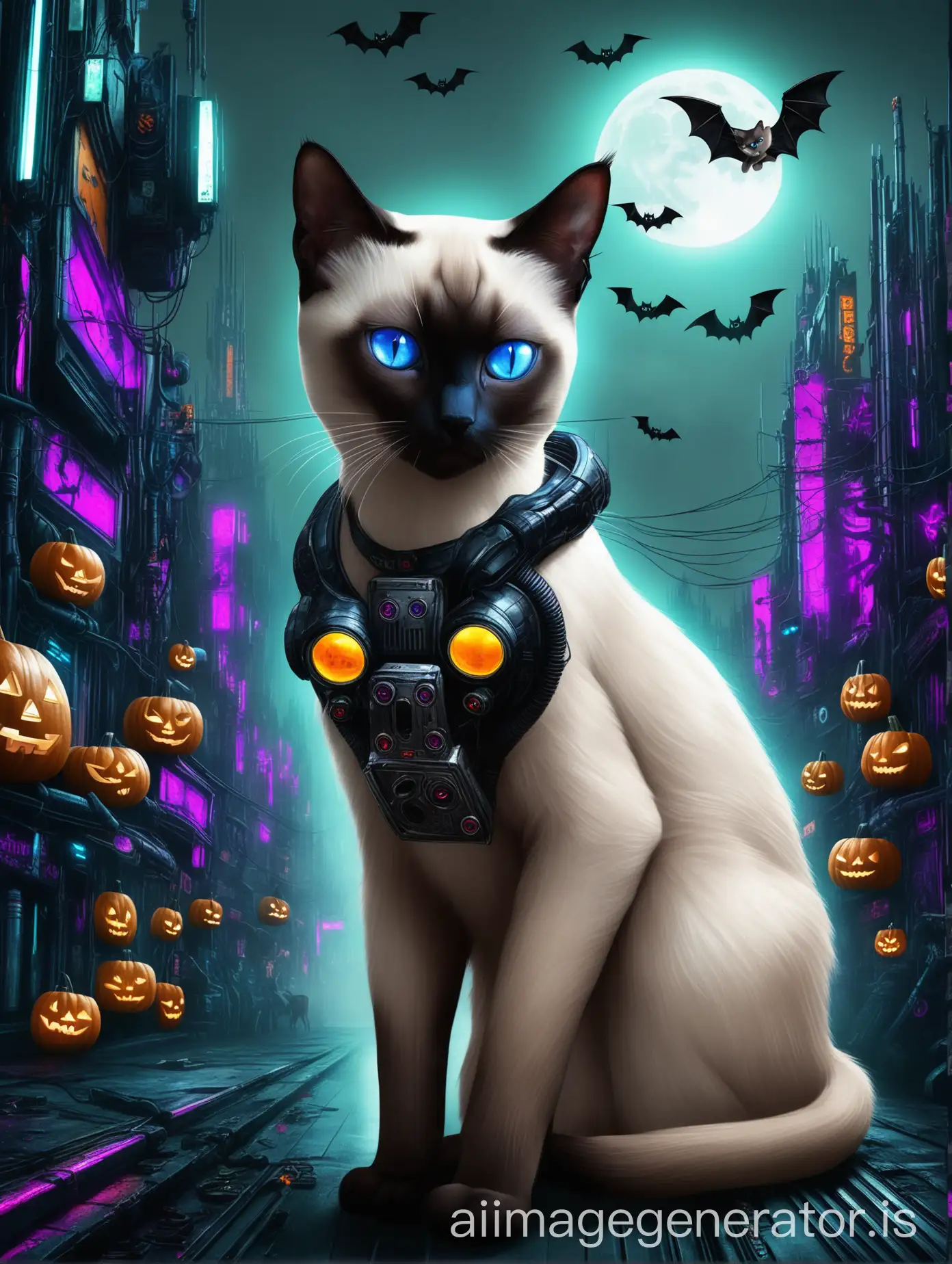 Cyberpunk-Gothic-Siamese-Cat-with-Halloween-Theme