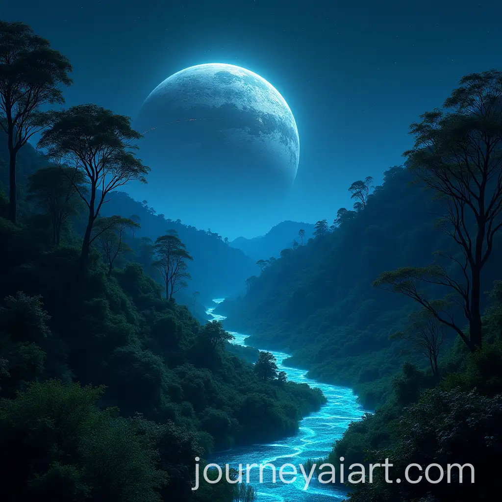 Alien-Planet-with-Bioluminescent-Forests-and-Glowing-Rivers
