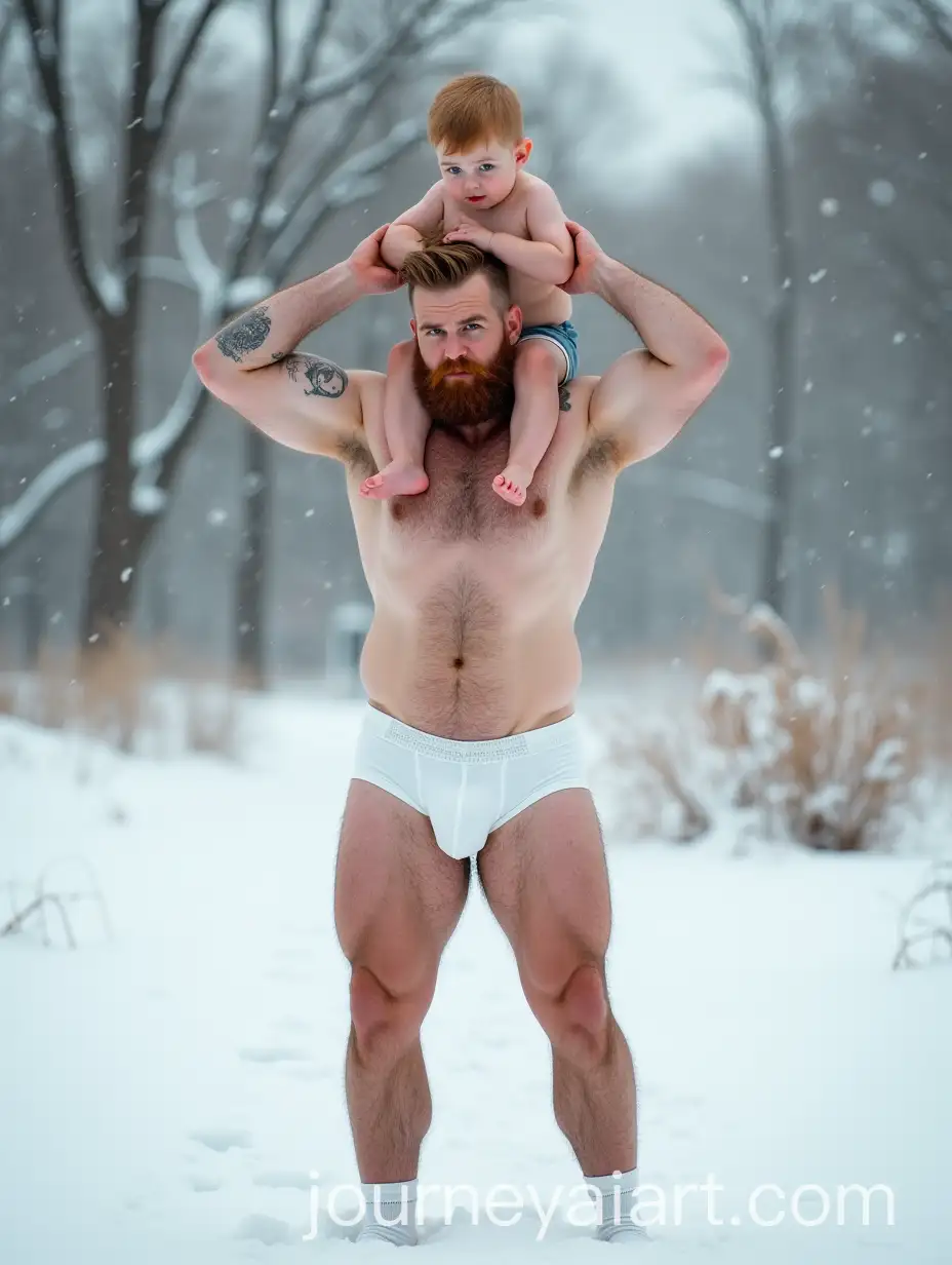 Strong-Ginger-Father-Lifting-Son-in-Snowy-Winter-Scene