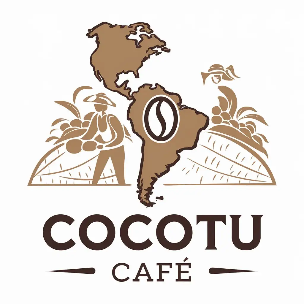 LOGO Design for Cocotu Cafe Vintage Latin America Map with Coffee Farmers Theme