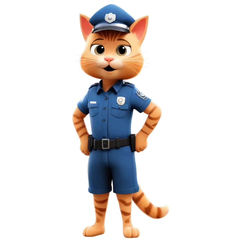 Cute-Cartoon-PNG-of-a-Kid-Cat-in-Police-Shirt-for-Creative-Projects