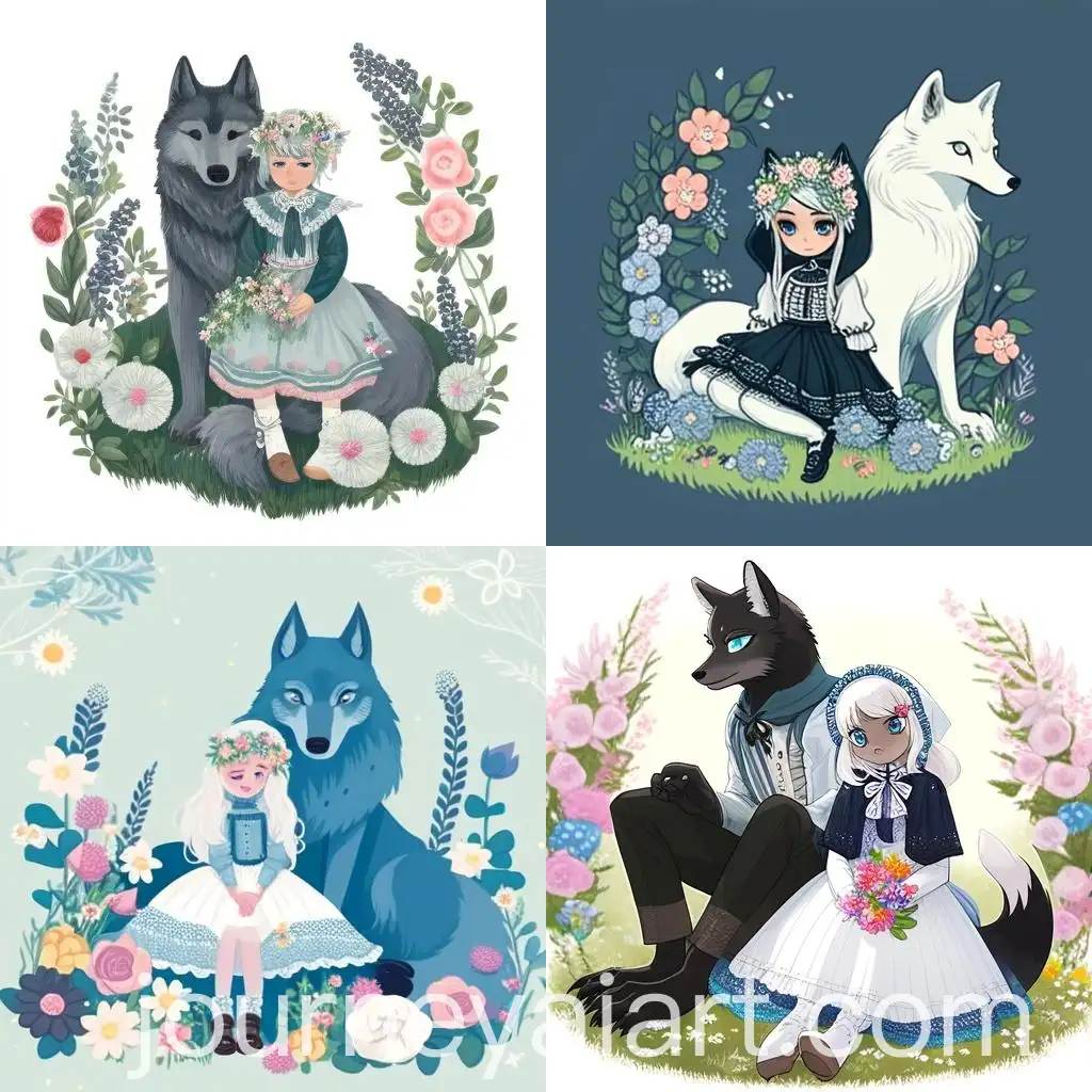 Girl-with-White-Wolf-in-Pastel-Flower-Field