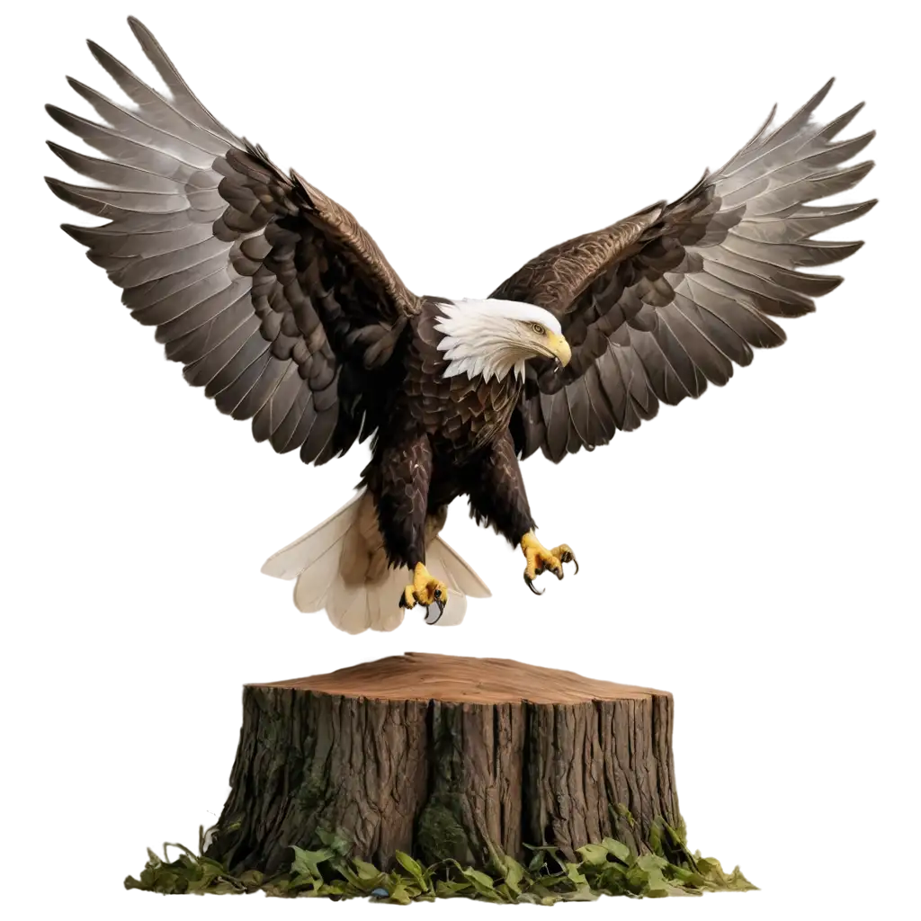 Majestic-Eagle-Perched-on-Tree-Stump-with-Paper-Airplane-PNG-Image