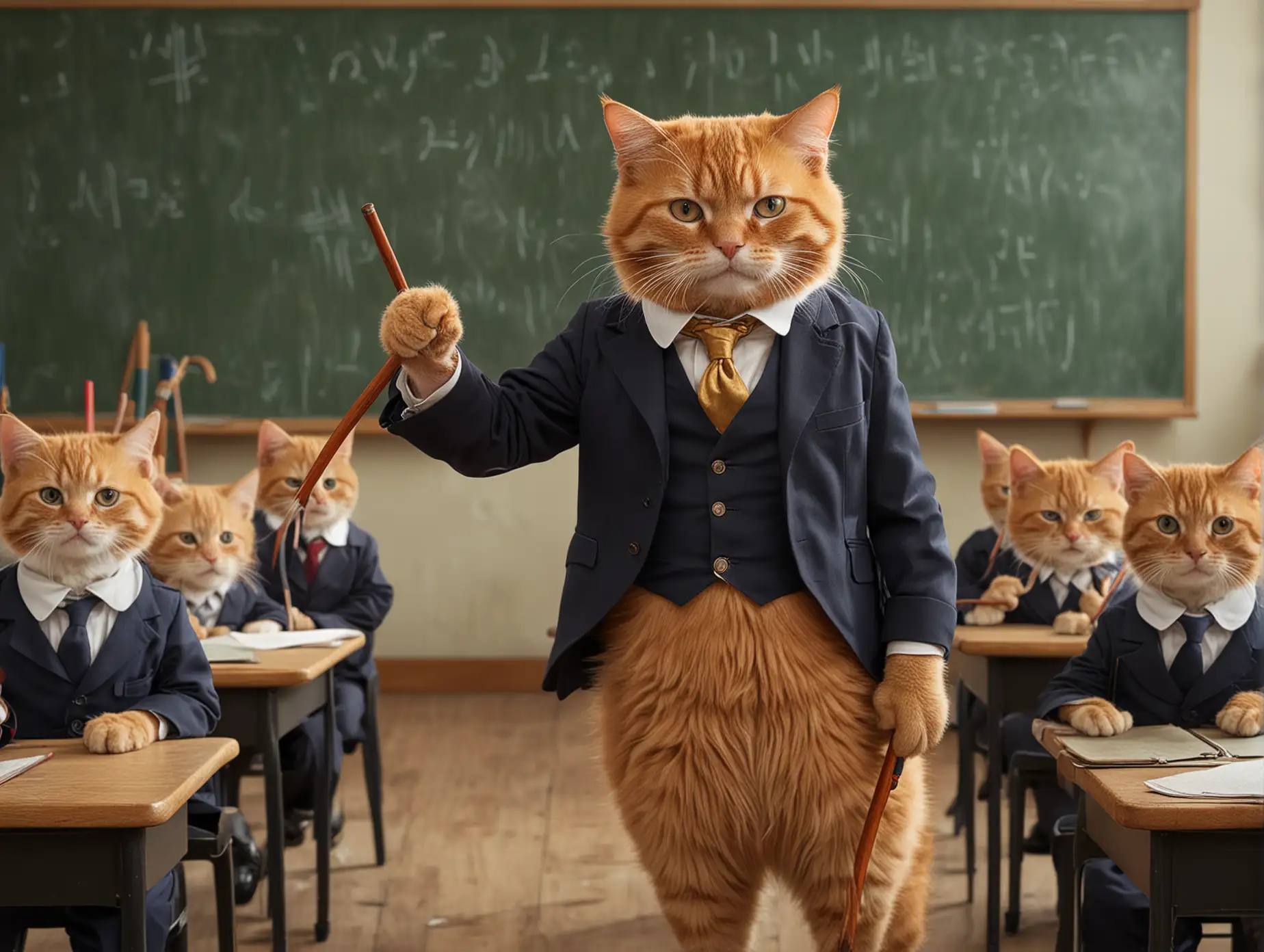 Stern-Ginger-Cat-Teacher-Scolding-Students-in-Classroom