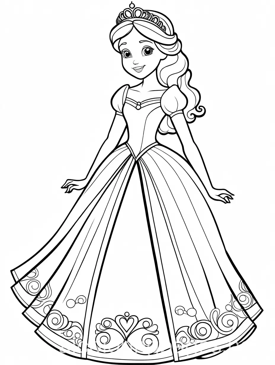 Princess-in-Her-Elegant-New-Dress-Coloring-Page-for-Children