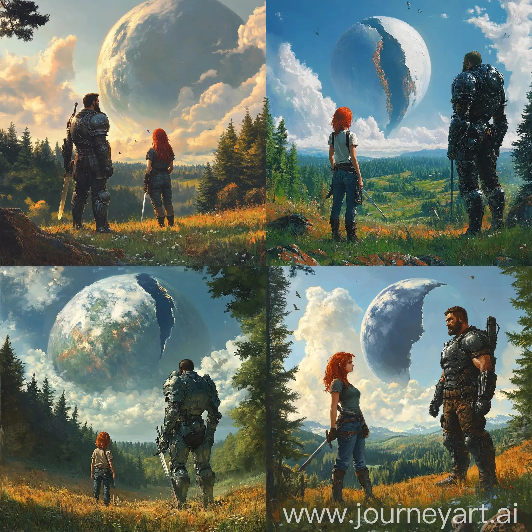 Fantasy-Landscape-with-RedHaired-Girl-and-Modern-Soldier