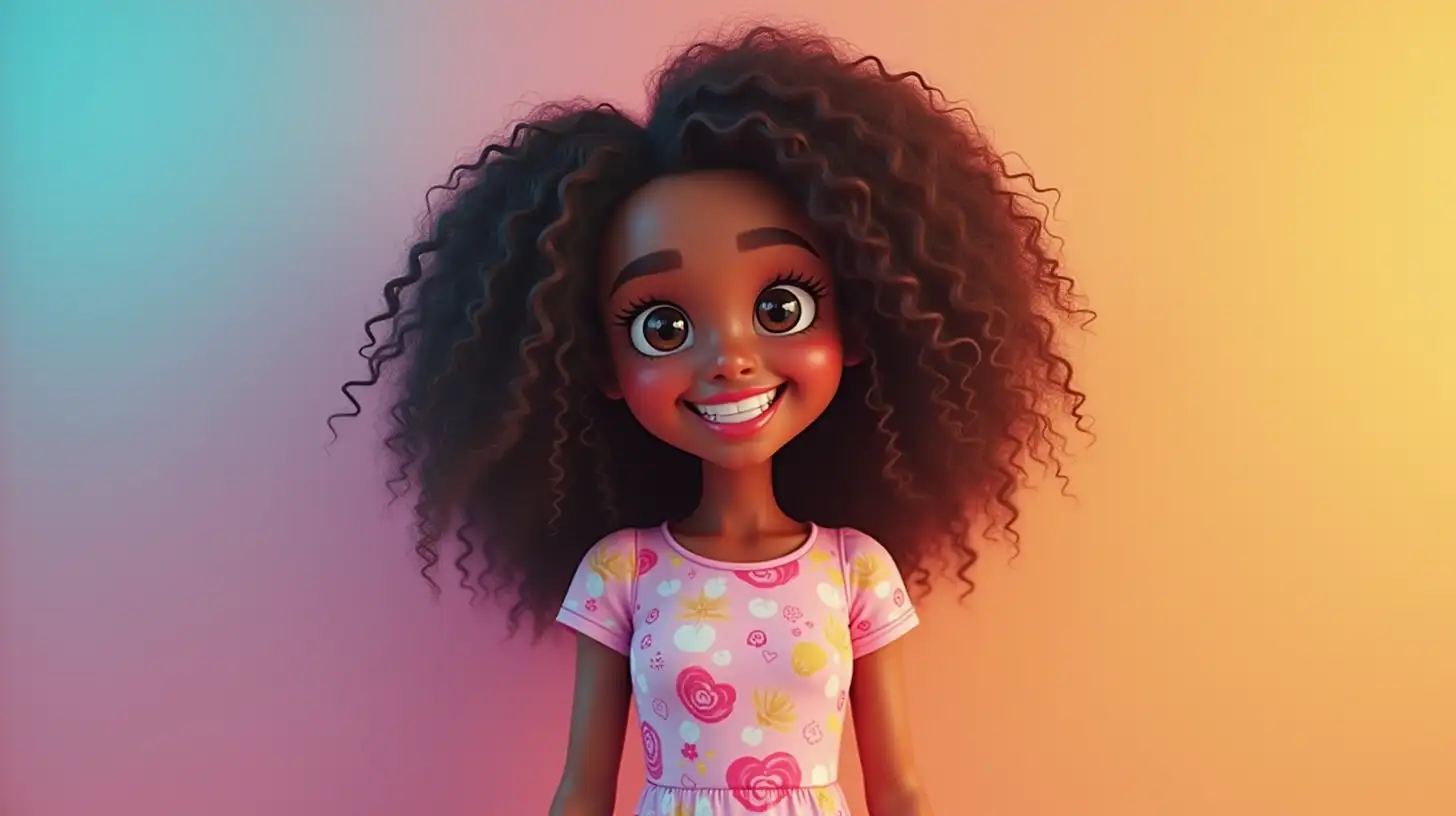 Vibrant RobloxStyle Portrait of a Smiling 11YearOld Mixed Race Girl with Curly Hair