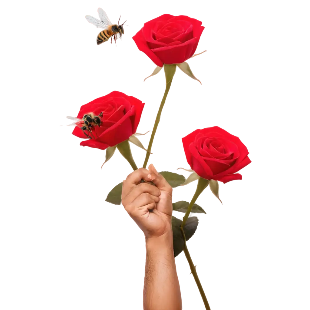 Red-Rose-with-Bees-Flying-Around-PNG-Aboriginal-Man-Holding-Rose-with-Love-Background