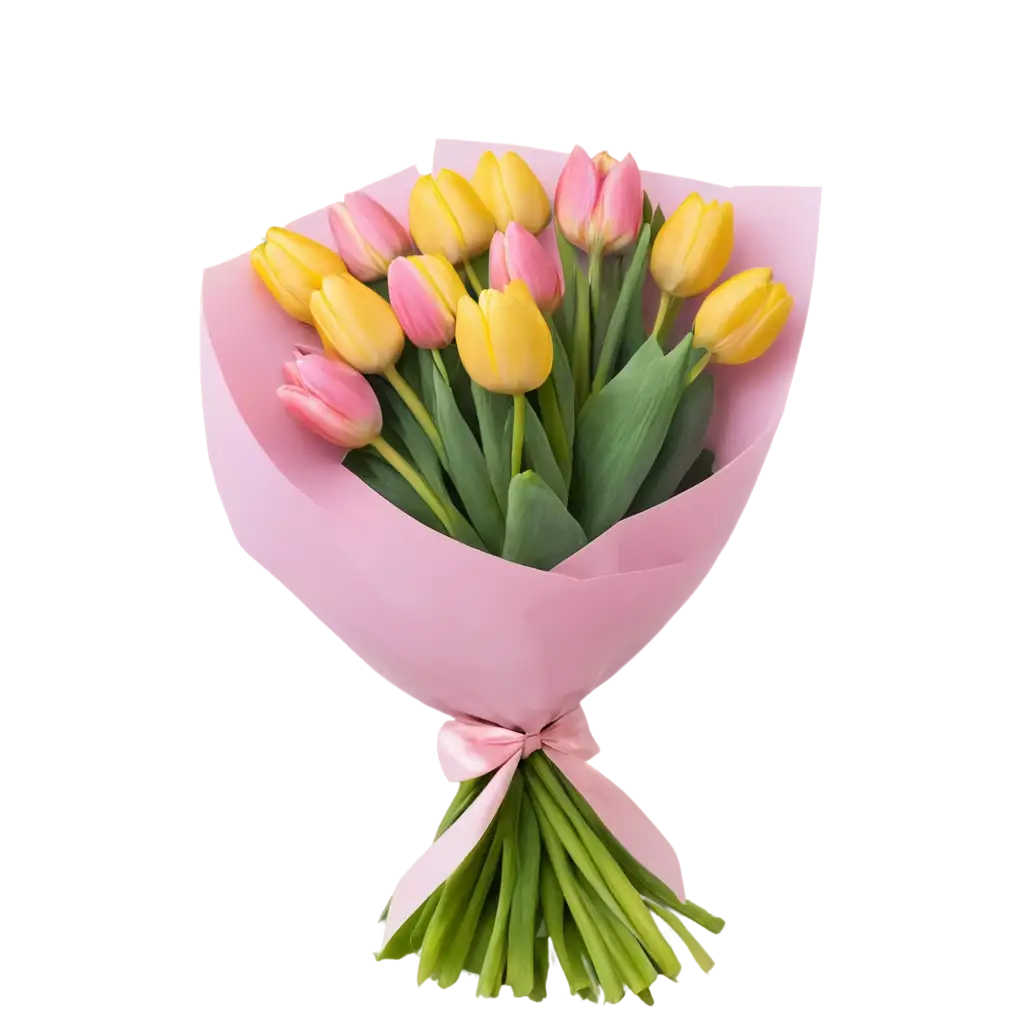 Lush-Yellow-and-Pink-Tulip-Bouquet-PNG-with-Ribbon-HighQuality-Transparent-Image-for-Creative-Use