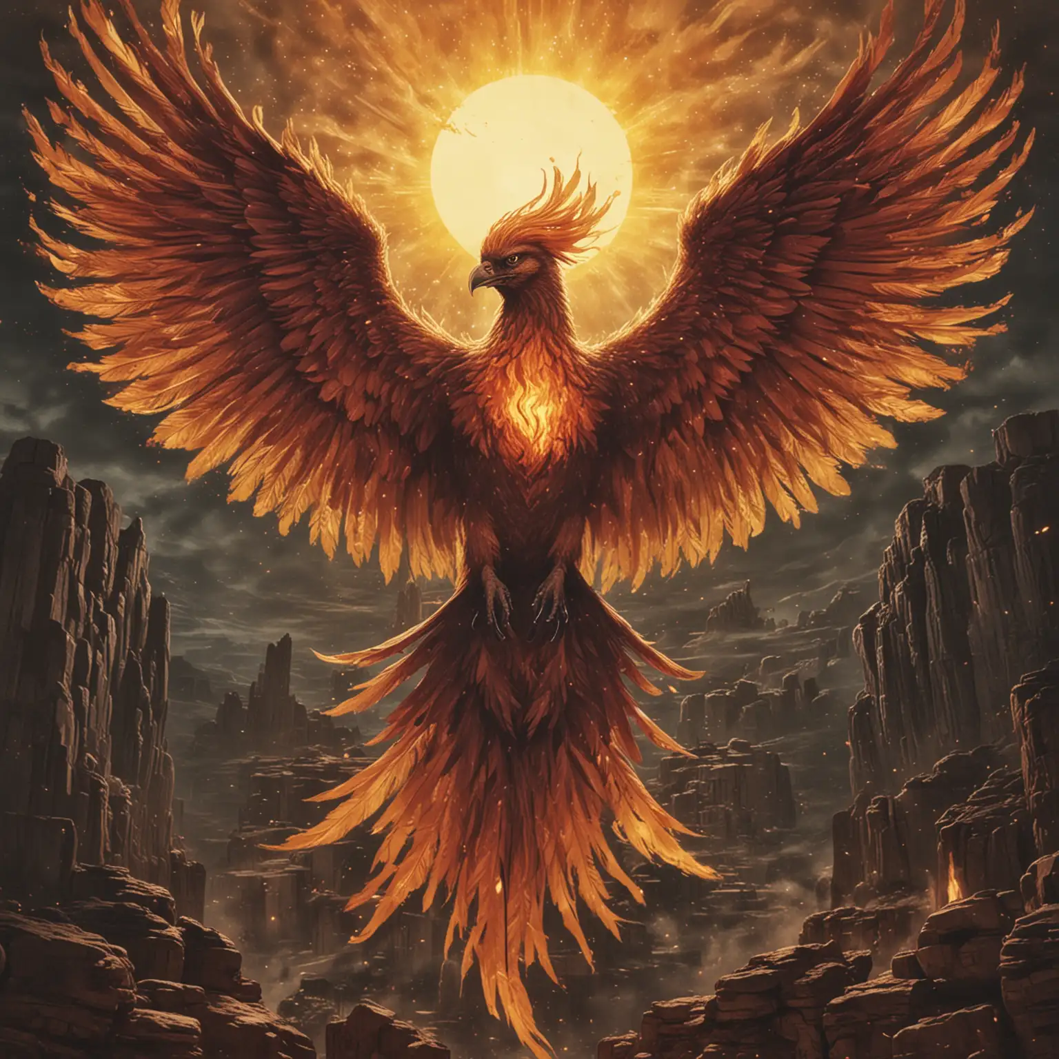 Majestic Phoenix Bird Rising from Fiery Embers