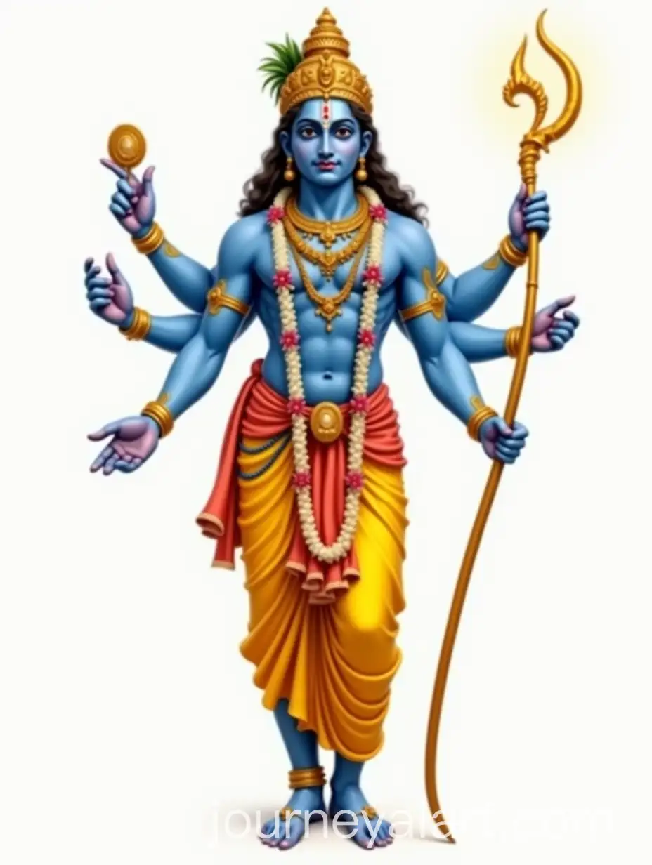 Full-Body-Portrait-of-Hindu-God-Vishnu-with-Golden-Dhoti-and-Four-Arms